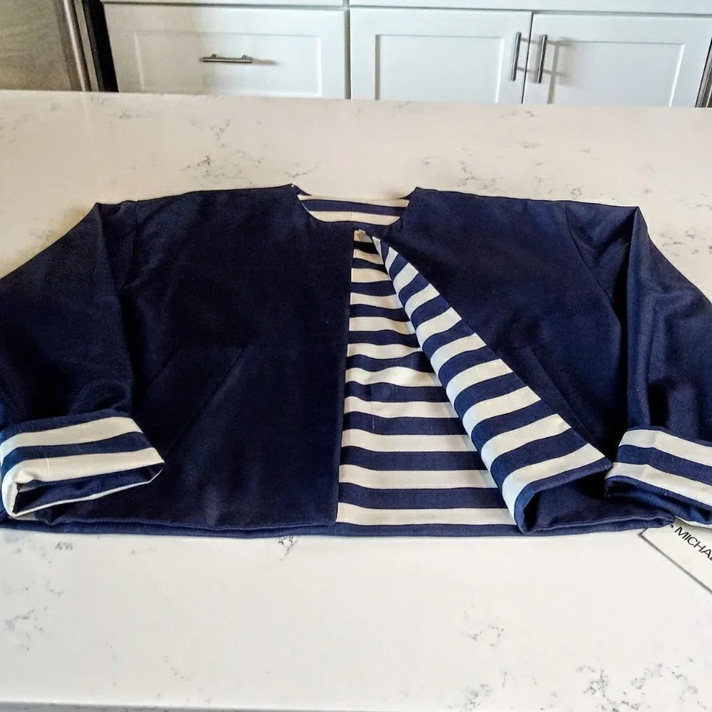Michael Kors Navy Stripe Reversible Silk Jacket NWT